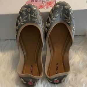 Fuchsia Gray Embroidered Women's Shoes